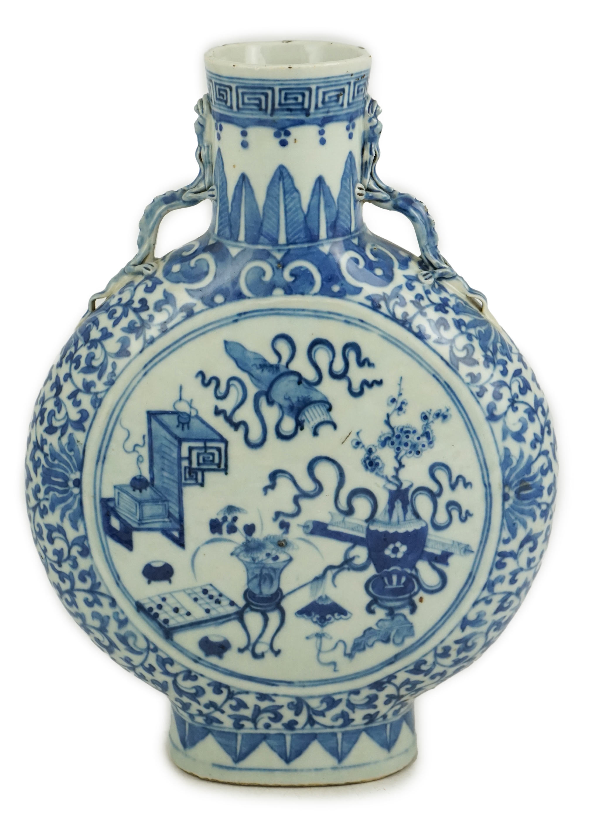 A large Chinese blue and white moonflask, bianhu, 19th century